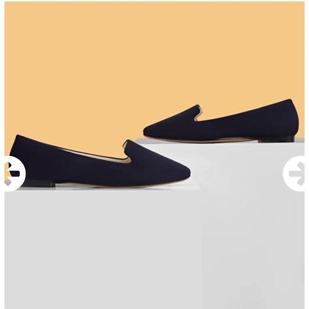 MUSSHOE Navy Blue Pointed Toe Womens Slip- On- Memory Foam Insoles Comfort Flats - Picture 5 of 11